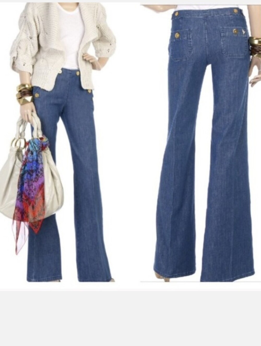 MiH Jeans Valencia High-Rise Sailor Button Wide Leg Mid Blue Denim - Picture 13 of 15